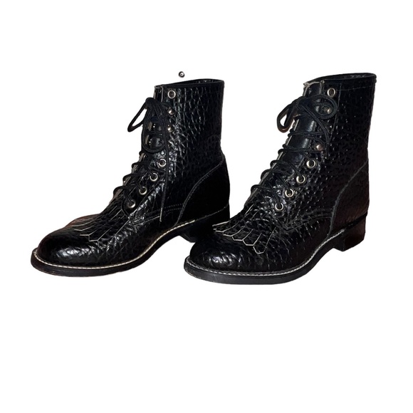Vintage Women’s Justin Diamond J Black Bullhide lacer shoes. - Picture 1 of 7